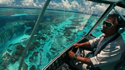 pilot flying over crystal clear water generative ai