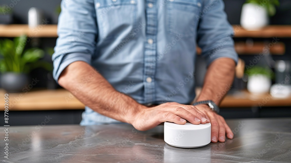 Aufkleber elderly person using a smart home device to control appliances stock photo with copy space