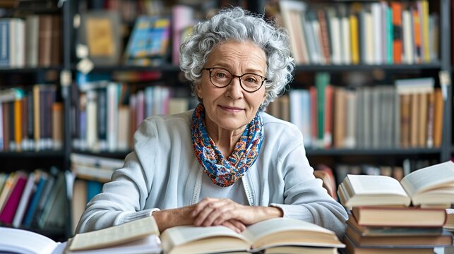 Senior woman using a tablet to follow online tutorials Stock Photo with copy space