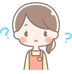 上半身｜はてなマークの女性イラスト｜エプロン