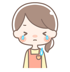 上半身｜泣いている女性イラスト｜エプロン