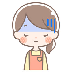 上半身｜青ざめる女性イラスト｜エプロン