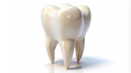 3D Illustration Of A Healthy White Tooth On A White Background With A Shiny Surface And A Slight Reflection On The Surface.