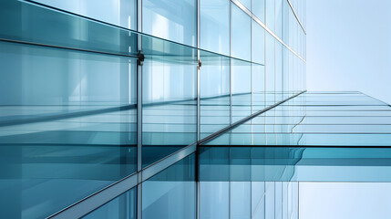 Obraz premium Diagonal Steel Beams Crossing Over Glass Panels on a Sleek Commercial Building Facade