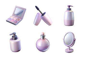 cosmetic set collection icon soft purple color in plastic 3d style