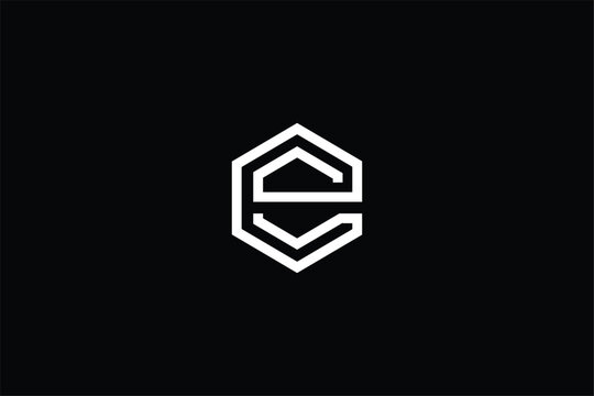 recommend clip art: letter EG CE abstract line art business logotype isolated on black background, letter E hexagon lineart logo