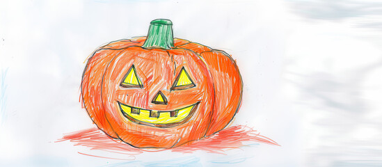 Halloween Card  jack o lantern  and shadows kids crayon drawing.
