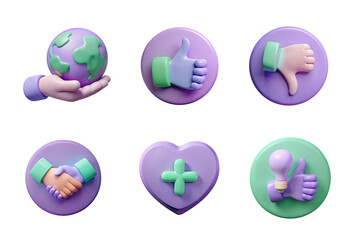 eco thumb set collection icon soft purple color in plastic 3d style