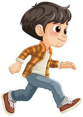 Smiling boy in casual clothes walking confidently