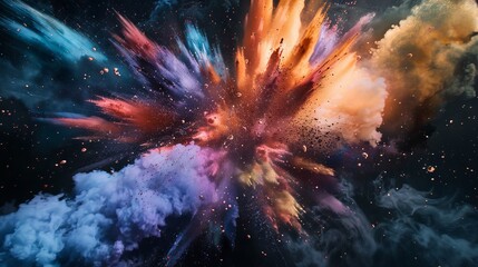 Abstract colorful background. Powerful explosion of colorful colored dust. Professional color grading.