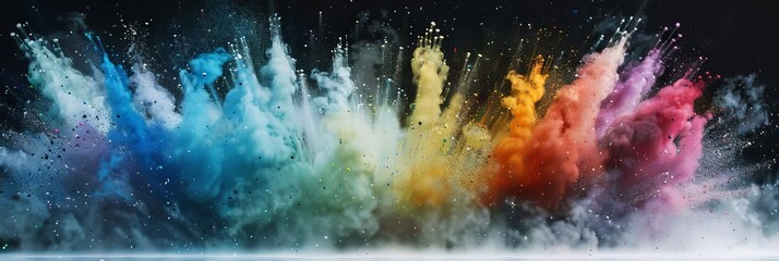 Abstract colorful background. Powerful explosion of colorful colored dust. Professional color grading.