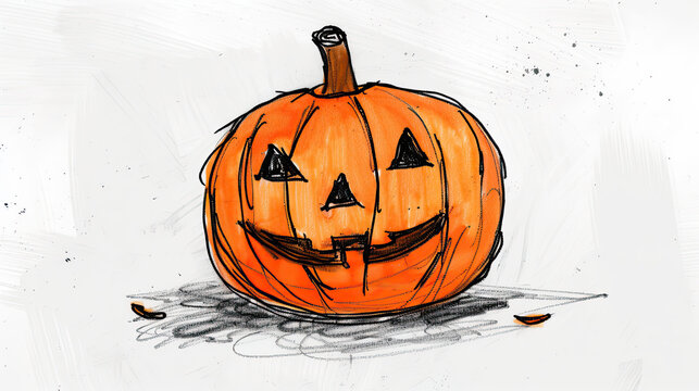Halloween pumpkin  in a thick quick scketch on a white background