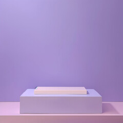 Square display podium for products, with copy space on purple pastel background, Ai generated Images