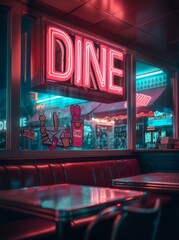 Retro diner with neon lights and nostalgic atmosphere