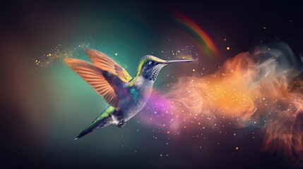 Fototapeta premium Harmonious data flow concept with Digital humming bird flying