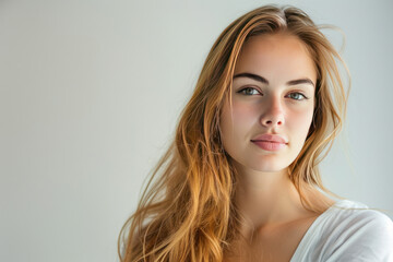 Fototapeta premium Young beautiful woman on white background