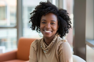 Fototapeta premium happy african american casual businesswoman in office