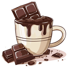 Hot Chocolate with Chocolate Bar on Top, Sweet Drink Illustration