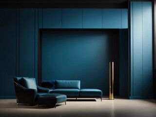 blue and black room interior minimal 3d rendered backdrop