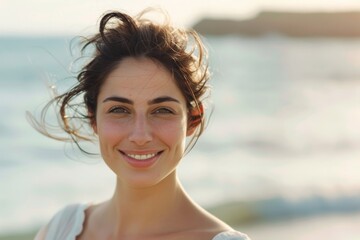 Fototapeta premium Happy Young pretty woman on the beach