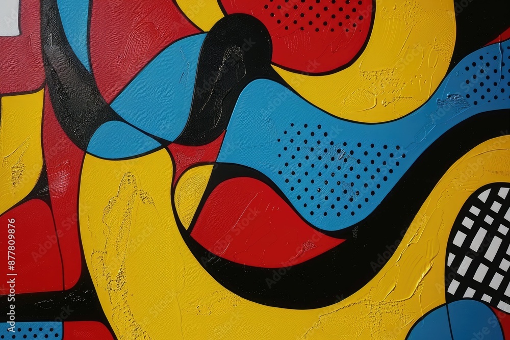 Poster abstract art with geometric patterns and colorful rectangles in primary colors creates a visually st