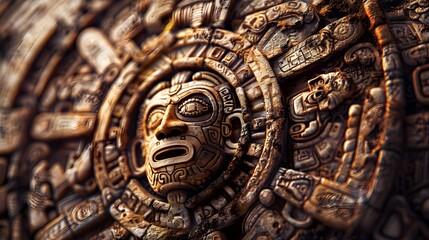 A close-up of intricate Mayan glyphs carved into stone, showcasing ancient Central American culture