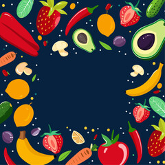 Colorful Fruit and Vegetable Frame for Healthy Food Design