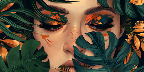 illustration of a masked woman with bold lips  Graphics for cosmetics and beauty