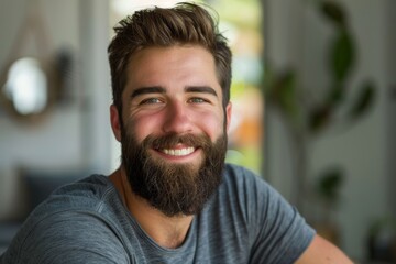 Fototapeta premium Smiling bearded young male model dressed casually