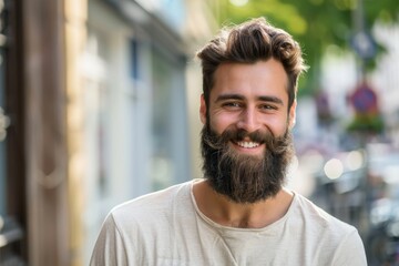 Obraz premium Smiling bearded young male model dressed casually