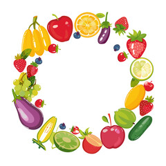 Colorful Fruits and Vegetables Circle Frame