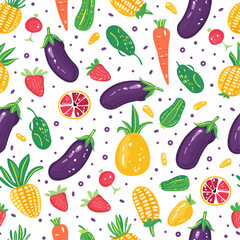 Colorful Fruit and Vegetable Seamless Pattern