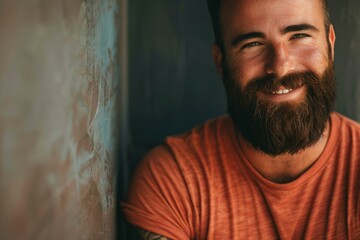 Obraz premium Smiling bearded young male model dressed casually