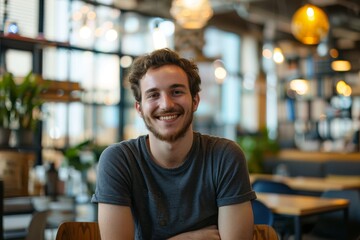 Obraz premium smiling millennial male employee in coworking office