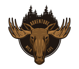 Wildlife adventure badge with moose mascot