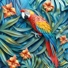 Obraz premium Abstract Exquisite 3D Relief Parrot: A vivid mural illustration that brings the elegance of birds to your space, crafted by artificial intelligence art