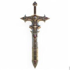 3D Render, Low Poly style of a heroic sword with ornate crossguard, on isolated white background, Generative AI