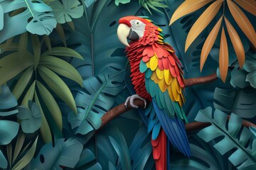 Obraz premium Abstract Exquisite 3D Relief Parrot: A vivid mural illustration that brings the elegance of birds to your space, crafted by artificial intelligence art