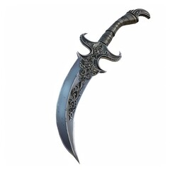 Fototapeta premium 3D Render, Low Poly style of a mythical scimitar with curved blade and ornate handle, on isolated white background, Generative AI