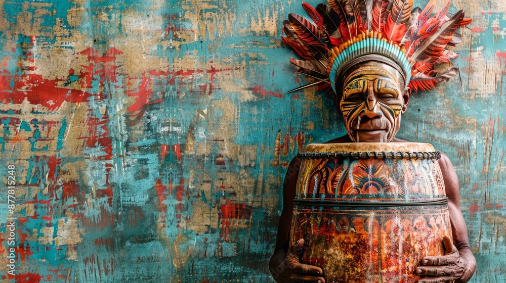 Wall mural elusive tribal drummer 