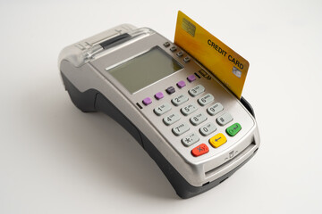 POS terminal for payment, finance and shopping, business and technology.