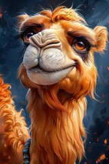 Cute smiling camel, digital, playful cartoonish, caricature-like, vector art illustration, colorful cartoon, character, vibrant primary