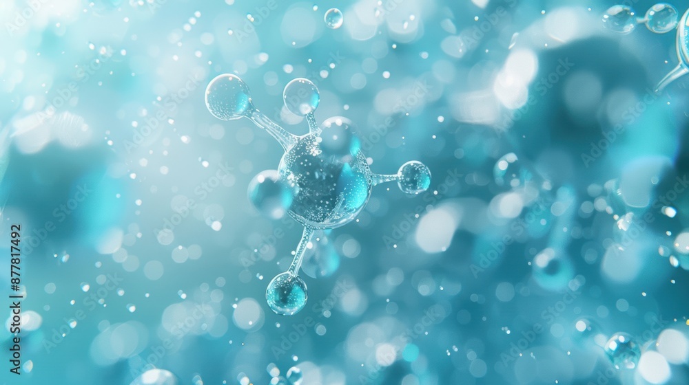Poster abstract representation of a molecular structure with blue spheres and connections, set against a bo