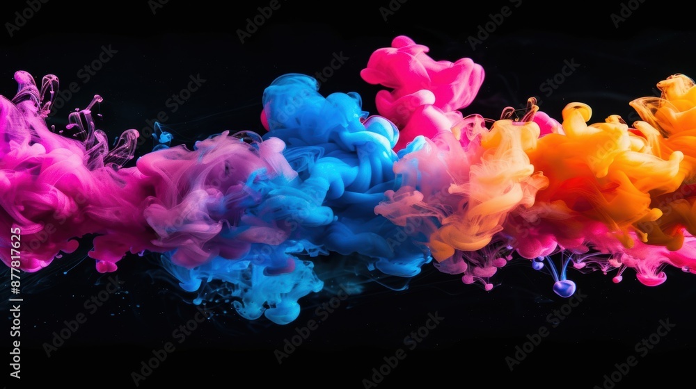 Poster vibrant and colorful ink swirling in water, creating an abstract and dynamic visual, ideal for artis