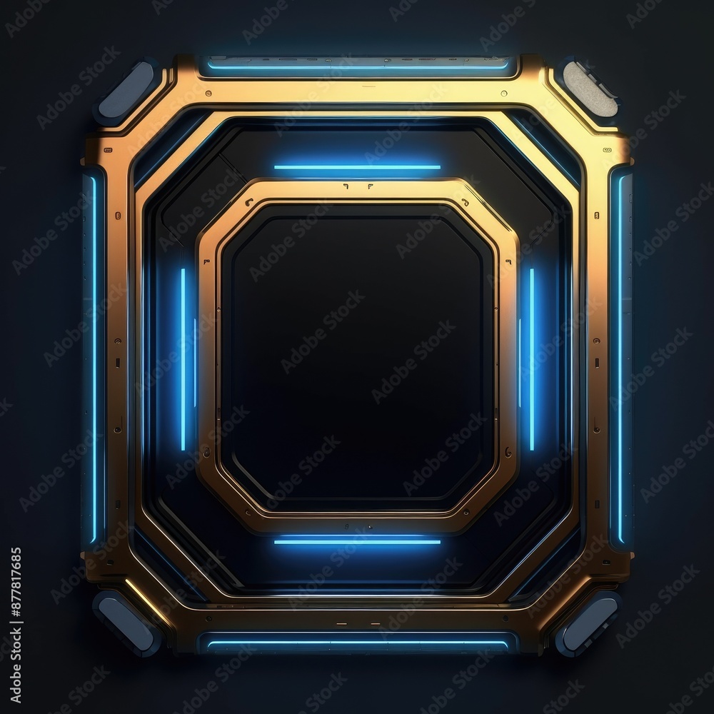 Poster abstract picture of beautiful geometric shape portal with digital style neon light reflecting set al
