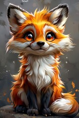 Obraz premium Cute smiling fox, digital, playful cartoonish, caricature-like, vector art illustration, colorful cartoon, character, vibrant primary