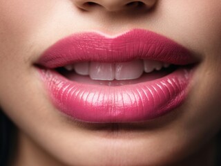 Obraz premium close up of womens shiny pink lips