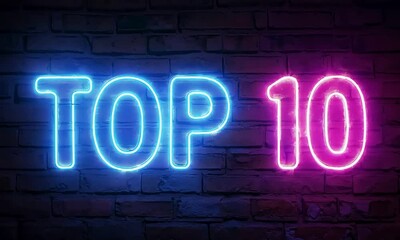 Neon sign with "TOP 10" (mov)