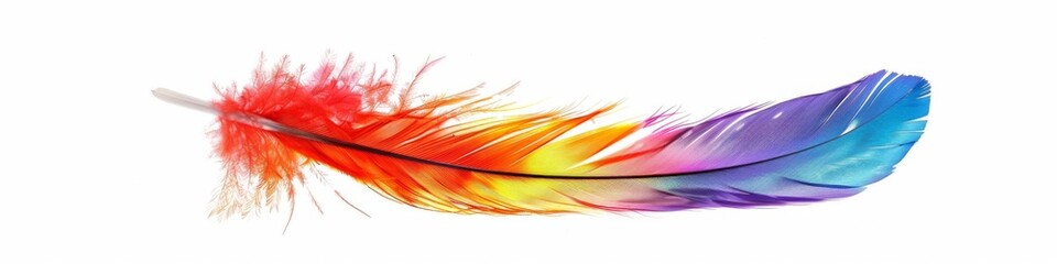 Obraz premium Abstract colorful feathers isolated on white canvas, unique elegance, symbol of natural beauty and simplicity