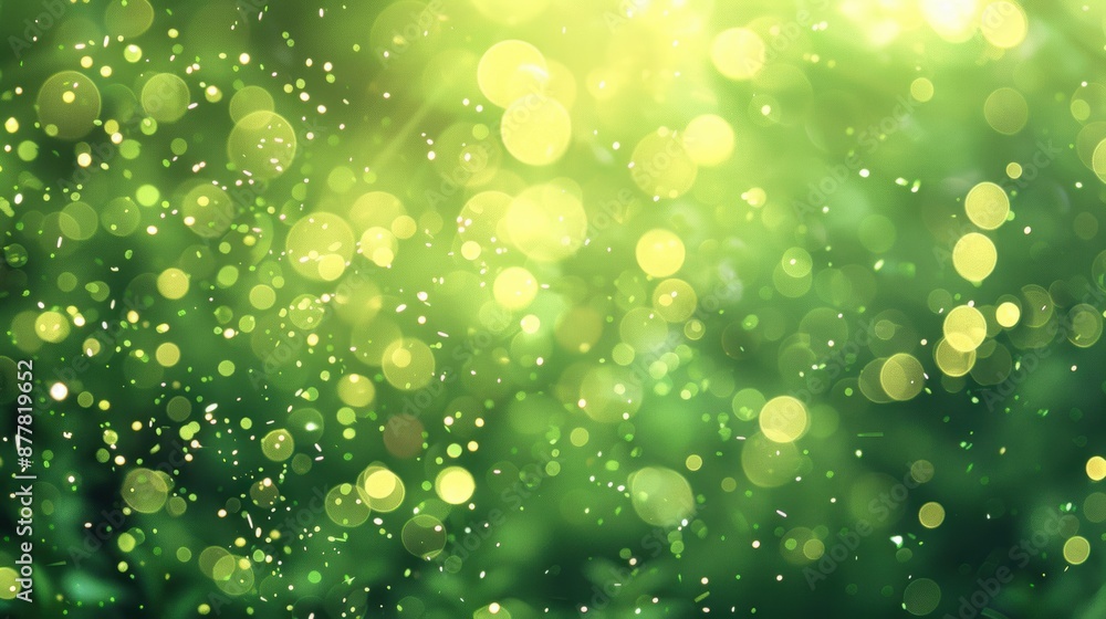 Aufkleber a mesmerizing green bokeh background with light particles, creating a fresh and dreamy atmosphere pe